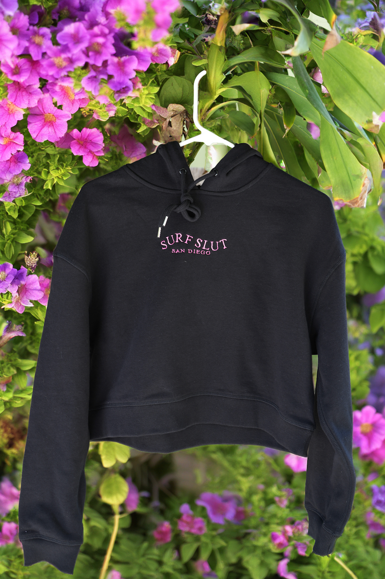Wavy Embroidered Cropped Hoodie